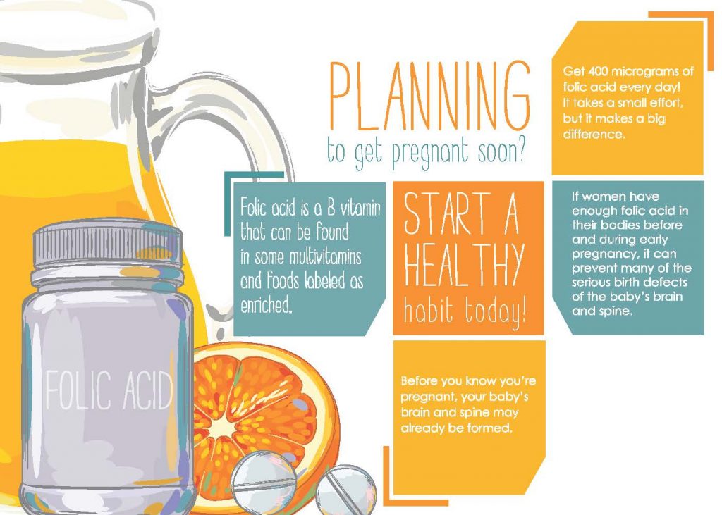 Informational postcard size image on the importance of Folic Acid during pregnancy